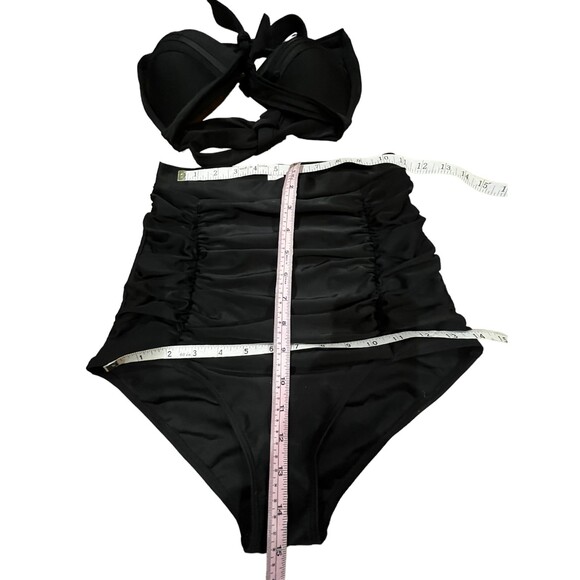 COCOSHIP BLACK HIGH WAISTED 2 PIECE SWIMSUIT,SIZE M - Picture 6 of 11
